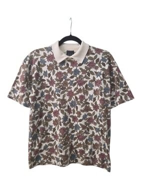 Separate Issue Vintage Floral Botanical Polo Shirt Medium Multi-Color